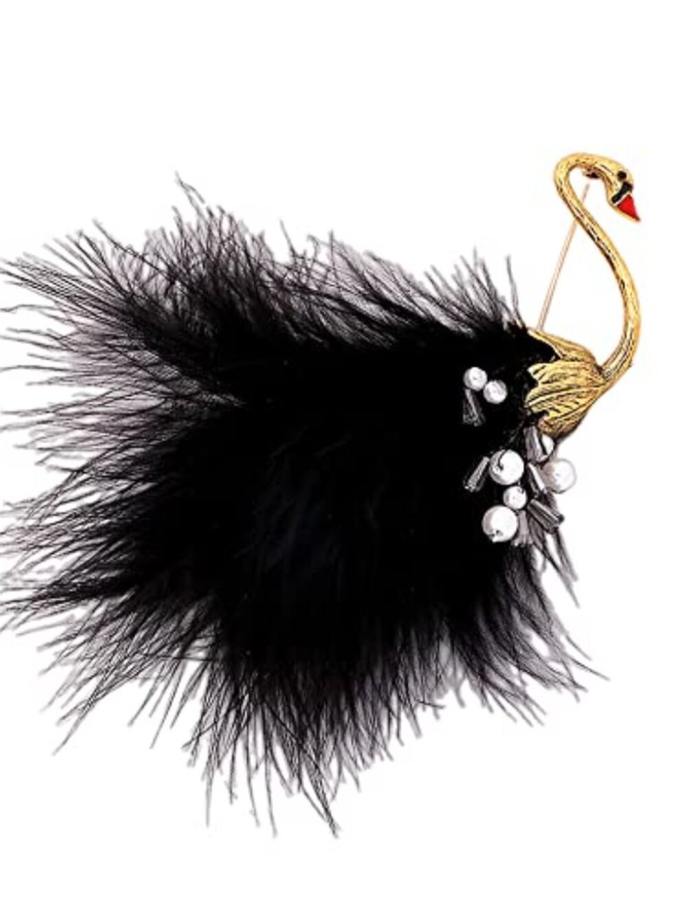 Vintage Feather Swan Brooch Pin for Women Girls Fashion Shell Pearls Black